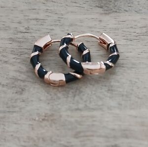 Black and Rose Gold Twisted Hoop Earrings